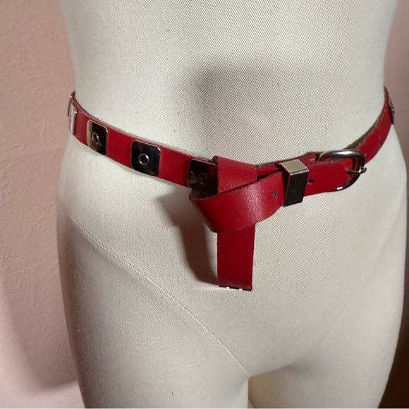 Vintage 1980’s red Leather Southwestern silver Concho skinny Retro belt Froneza main image 7